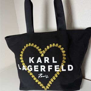 Karl Lagerfeld Black and Gold Heart Tote